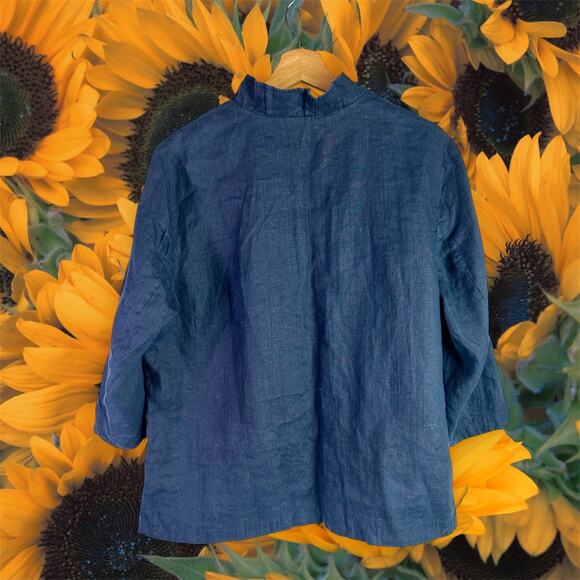 Coldwater Creek Women's 16 Dark Blue 100% Linen 4 Button Up 3/4 Sleeve Jacket - Picture 2 of 8